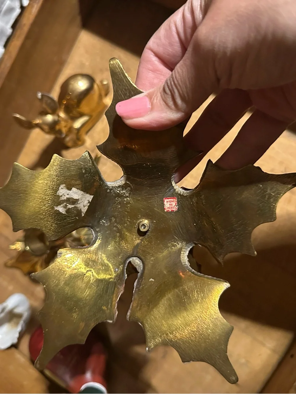 Vintage Brass Holly Leaf Candle Holders - Gold Decorative Set